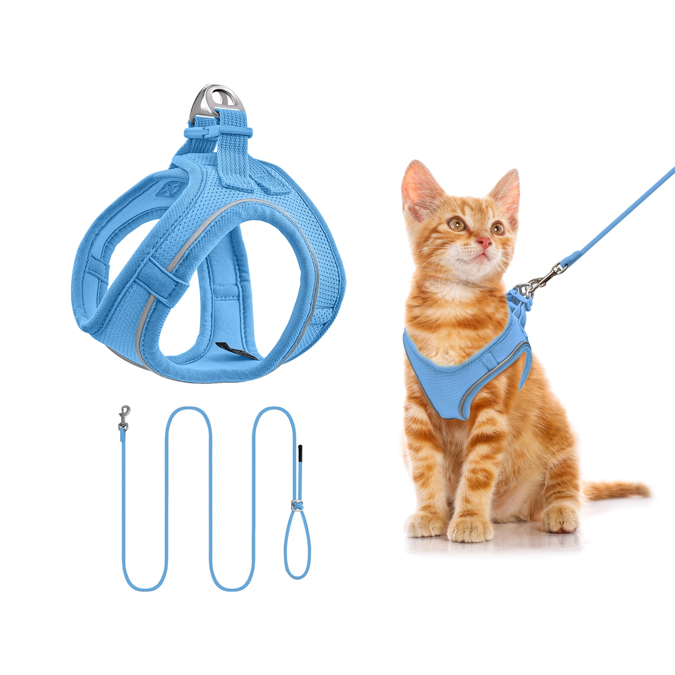 Qianruida Anti-Pull Harness for Small Dogs & Puppies - Adjustable, Breathable Mesh with Reflective Strip (Blue XXS)