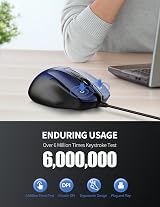 TECKNET USB Wired Mouse 6400 DPI 6-Button Ergonomic USB Plug and Play view 3