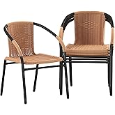 Flash Furniture Lila 4 Pack Beige Rattan Indoor-Outdoor Restaurant Stack Chair | Versatile and Stylish Seating