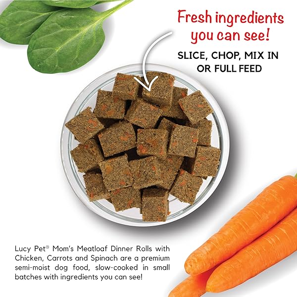 LUCY PET DINNER ROLLS- MOM’S MEATLOAF CHICKEN WITH CARROTS AND SPINACH 2LB