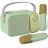 Kids Karaoke Machine with 2 Wireless Mics, Portable Bluetooth Speaker for Girls Boys Birthday Gifts, Mini Singing Machine for Family Party, Travel, Camping, Ages 3-12+(Green)