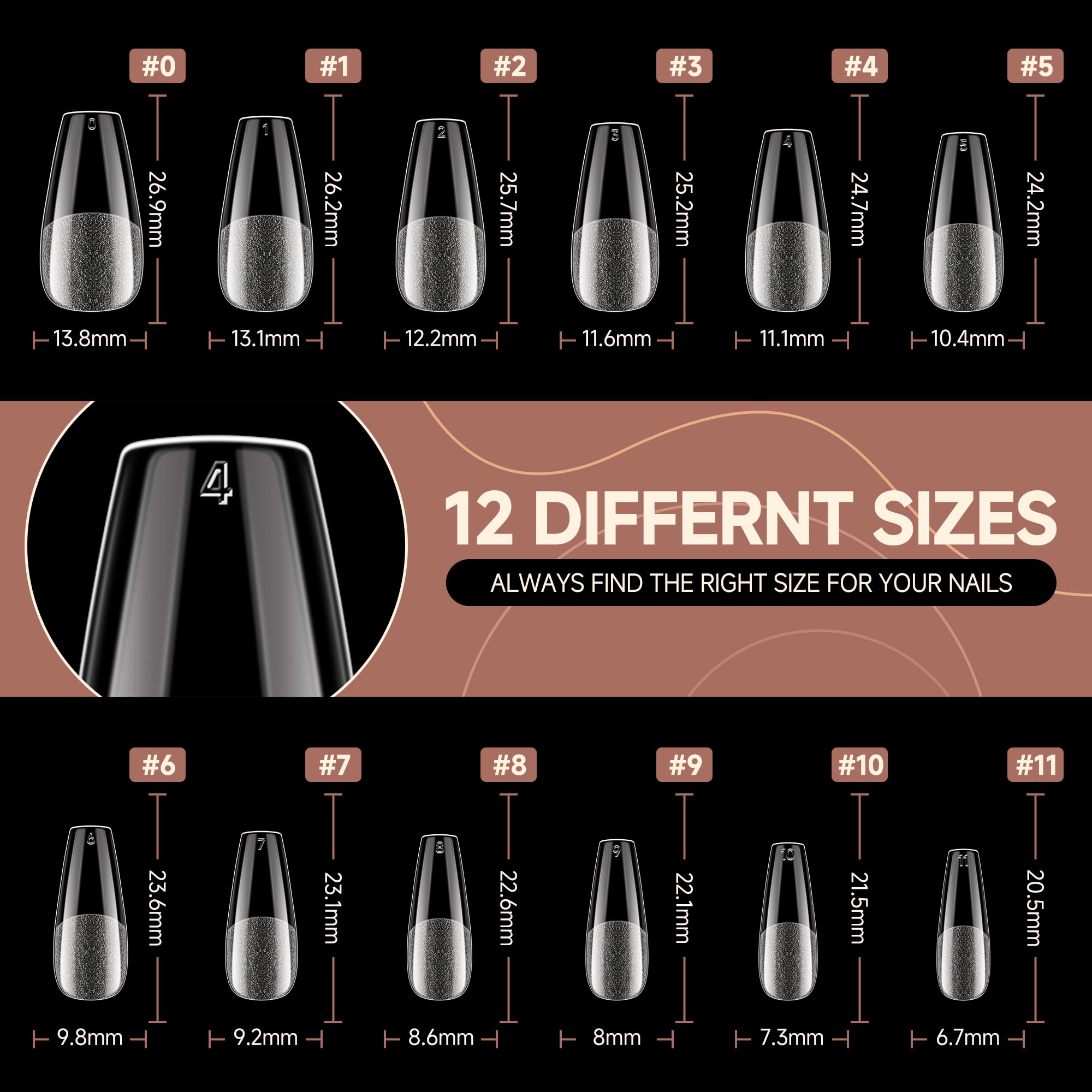 UNA GELLA Medium Coffin Nails Tips 504pcs - Gel Nail Tips Coffin Acrylic Full Cover Pre-buff Soft Gel Nail Tips Half Matte For Nail Extension Home DIY Salon 12 Sizes - Image 7