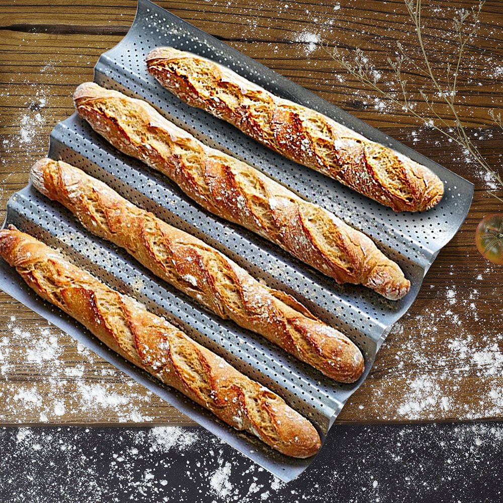 4 Gutter Non Stick Perforated Baguette Pan French Bread Loaf Bake Mold
