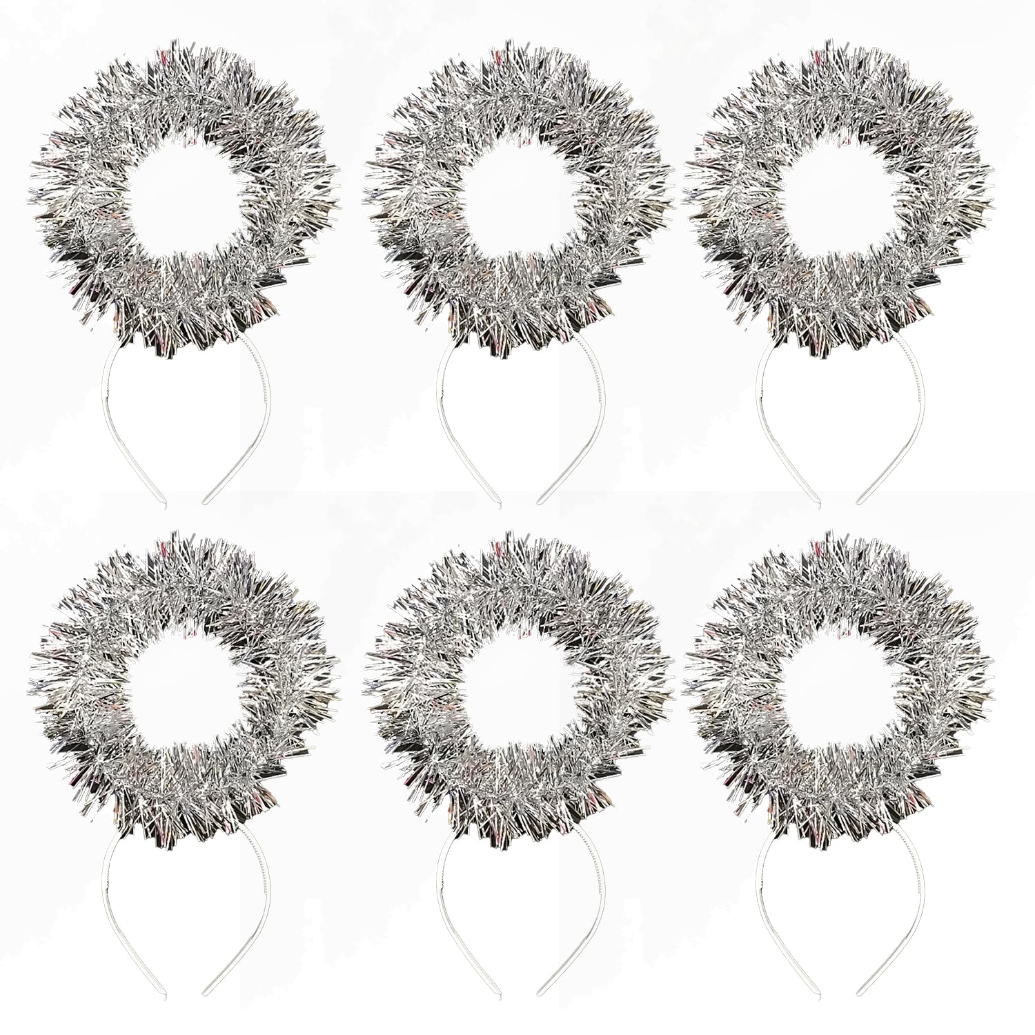 MFUOE 6Pieces Tinsel Halo on Headband Silver Sparkling Christmas Hairband Nativity Christmas Party Fancy Dress Headbands Accessories for Women
