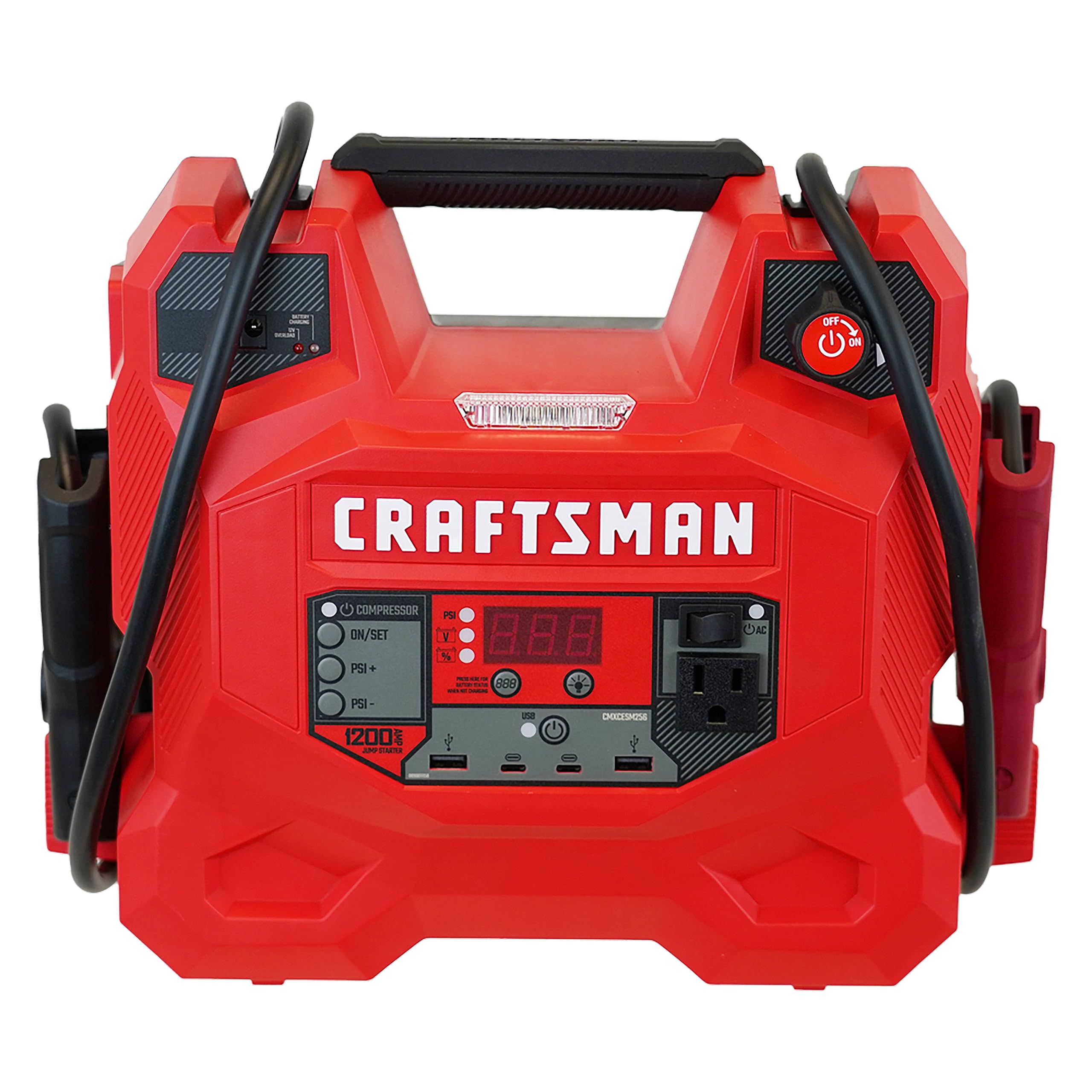 Photo 1 of CRAFTSMAN Jump Starter and Portable Power Station, 100-PSI Air Compressor, CMXCESM256, 5-in-1, 1200 Amps, 12 Volt, 200 Continuous Watt Inverter, DC Outlet, AC Outlet, 4 USB Ports
