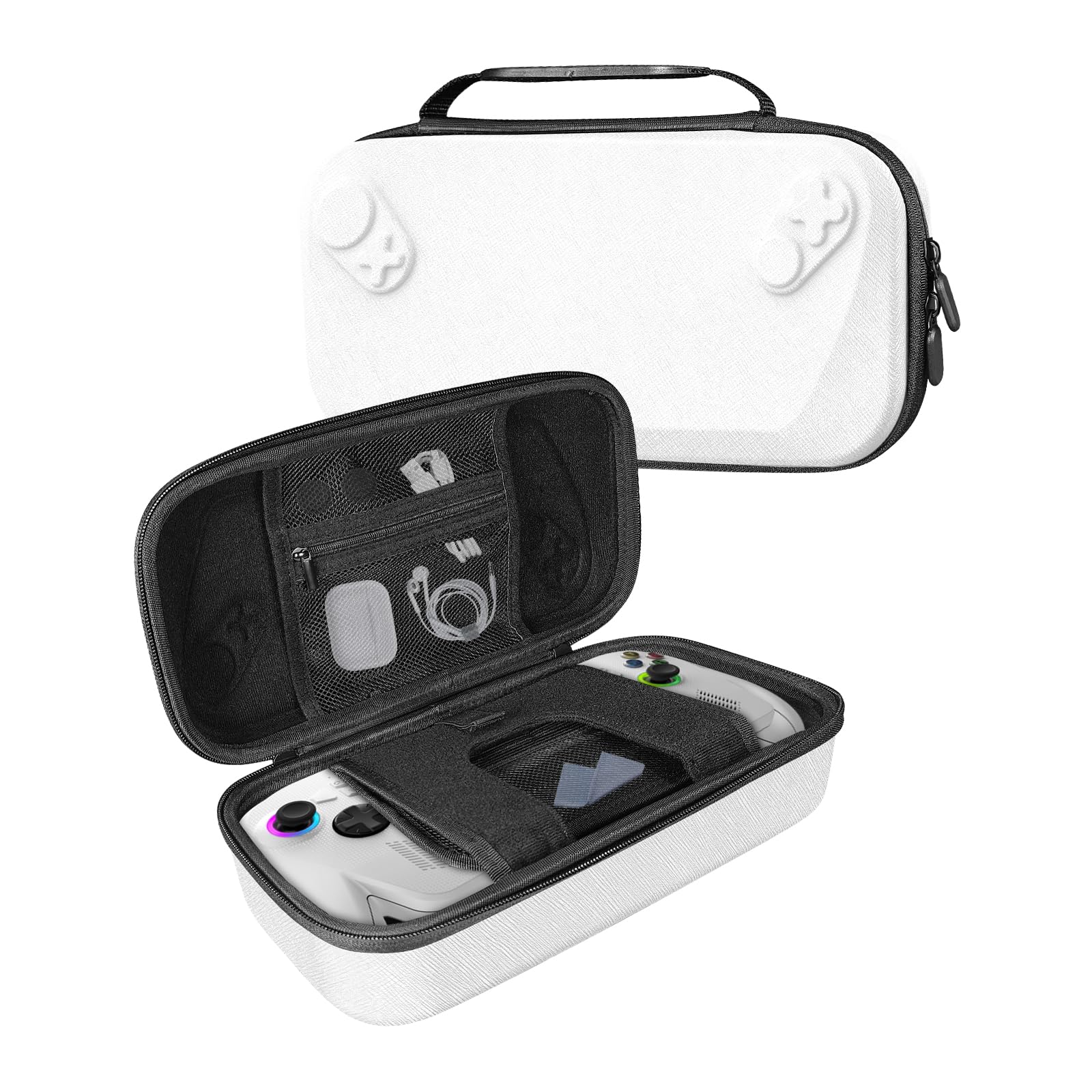 JDDWIN Carrying Case for ROG Xbox Ally /ROG Xbox Ally X,Portable Travel Bag, PU Leather Surface Waterproof Dustproof Large Capacity Storage Handbag Protective Cover Game Console Case(White)