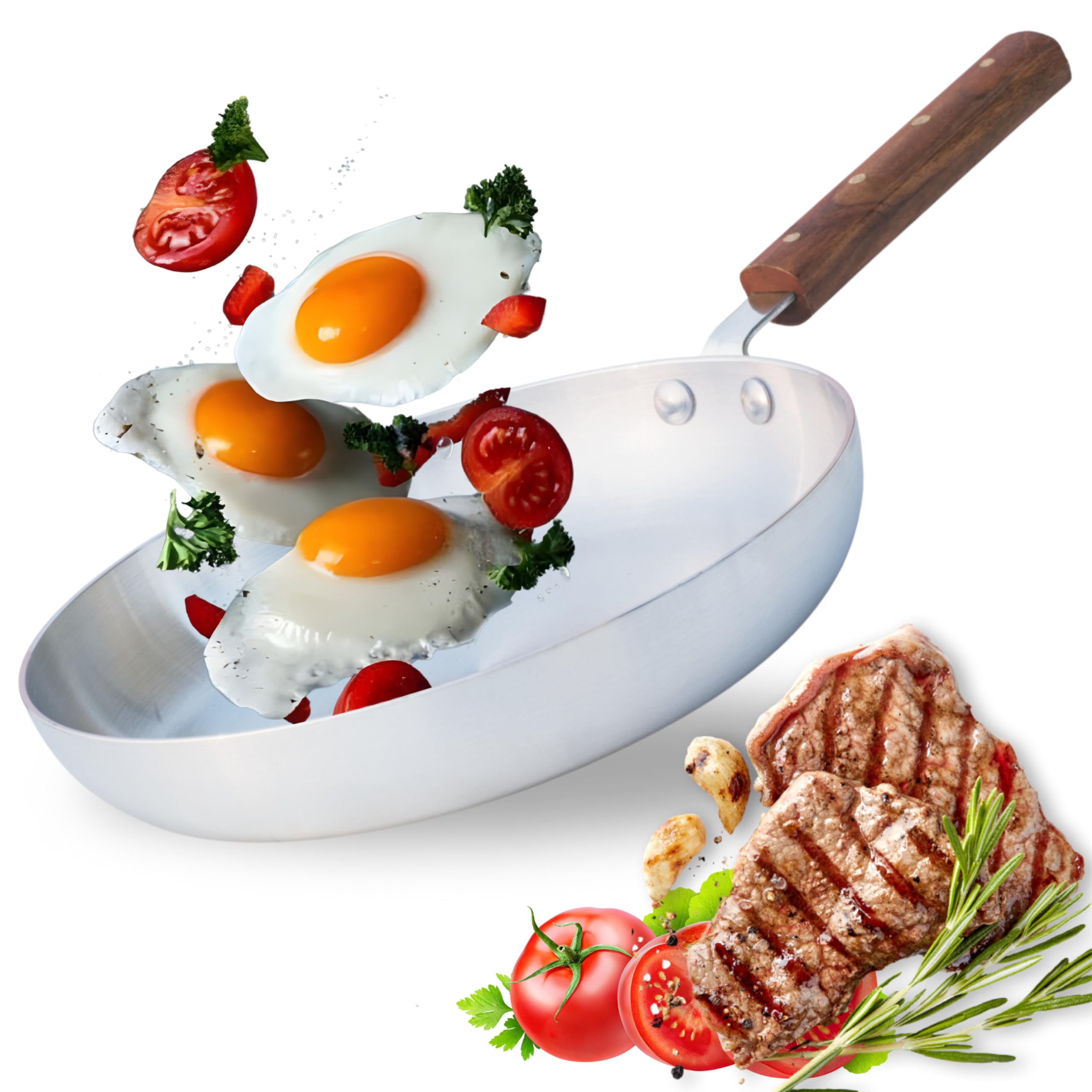 Kitchen King Frying Pan Healthy Cooking Pan Oven Safe Frying Pan with Wooden Handle Large and Small Frying Pan Non Toxic Aluminium Frying Pan PFOA Free Omelette Pan Bottom Groove Even Heating (30cm)