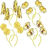 Censen 8 Pcs St. Patrick's Day Pom Pom Headbands Easter Spirit Party Headbands Tinsel Ponytails Headwear for Birthday Holiday