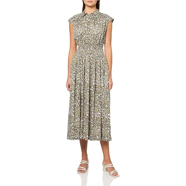Lucky Brand Solid Smocked Dropped Waist MIDI Dress Bright White at Amazon  Women's Clothing store