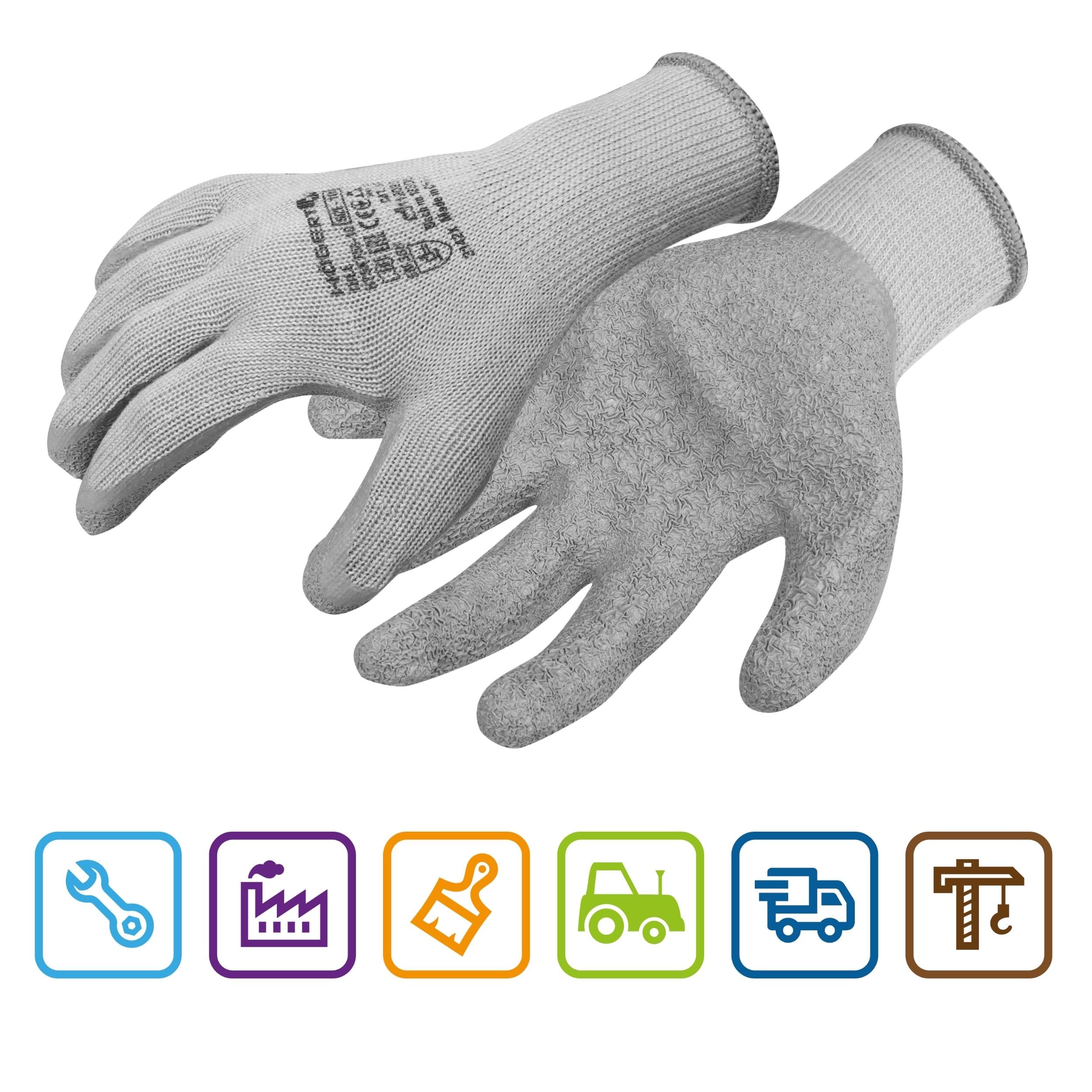 Högert Technik DILL latexbeschichtete Schutzhandschuhe, grau/blau, Größe 11, 12 Paar/Pack, reiß- und stichfest, ideal für präzise Montage- und Wartungsarbeiten 5