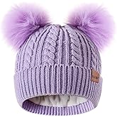 HAITHO Winter Hat for Kids Toddler Children, Girls Beanie with Double Pom Pom Warm Fleece Lined, Girls Accessories Knit Cap