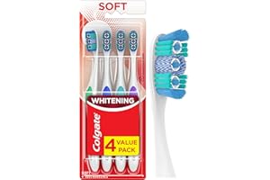 Colgate 360 Optic White Whitening Toothbrush, Adult Soft Toothbrush with Whitening Cups, Helps Whiten Teeth and Removes Odor Causing Bacteria, 4 Pack