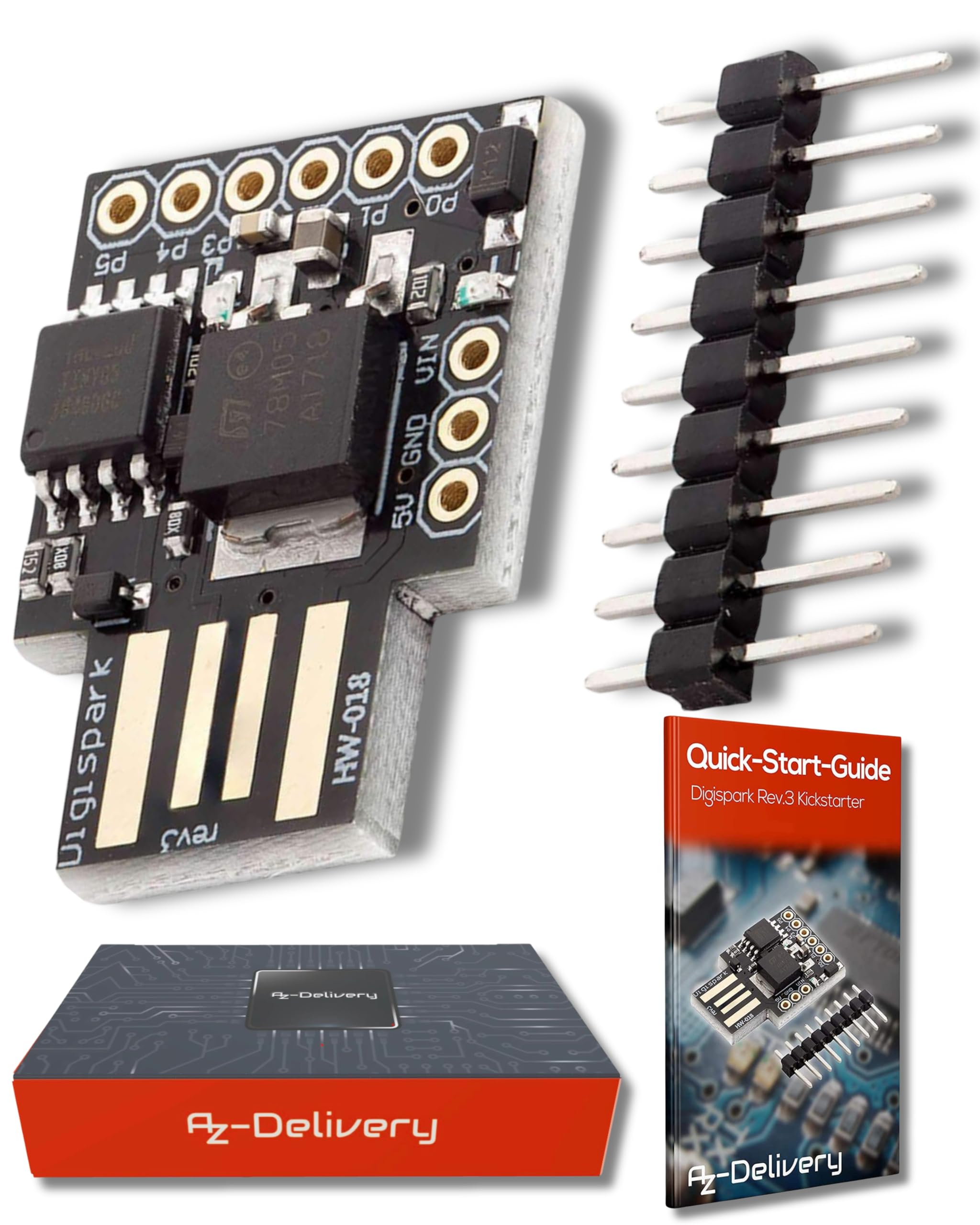 AZDelivery Compatible with ATTiny85 Digispark I2C LED Rev.3 Kickstarter 5V IIC SPI USB Development Board 6 I/O Pins Compatible With Arduino Including E-Book!