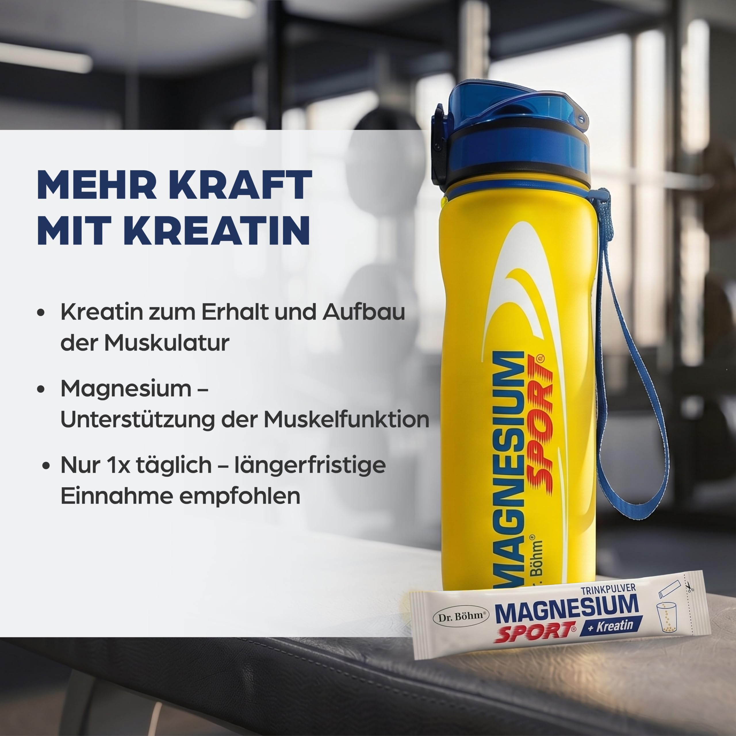 Dr. Böhm Magnesium Sport + Kreatin Trinkpulver – 3 g Kreatin Monohydrat (Creavitalis®) + Magnesium, Kalium & Vitamin C – Unterstützung von Muskelkraft & Muskelfunktion – 30 Sachets, vegan 3