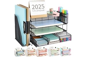 gianotter 4-Tier Desk Organizer with Drawers, File Holders, Letter Trays, and Pen Holders - Workspace Accessories for Office Supplies (Black)