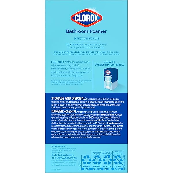 CLOROX BATHROOM FOAMER REFILLABLE CLEANER, HOUSEHOLD ESSENTIALS, 1 BOTTLE AND 1 REFILL, FRESH SCENT, 1.13 FL OZ