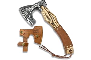 Scarpio Cutlery 13" Custom Handmade Carbon Steel Viking Axe Real Hatchet, Norse Viking Axe, Throwing Axe, Best Gift for him, Leather Wrapped Handle and Leather Sheath (Valknut Axe)
