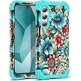 SleekCover Compatible with Galaxy A16 5G Case,3 in 1 Oil Painting Flower Pattern Heavy Duty Shockproof Protection Silicone Rubber Bumper+Hard Plastic Protective Cover for Samsung A16 6.7",Blue Flower
