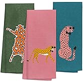 TNUW Hot Pink Blue Green Cheetah Kitchen Towels 16X24In Set of 3, Leopard Kitchen Towels Dish Towels Dishcloth, Leopard Gifts, Colorful Abstract Cheetah Hand Tea Towels for Kitchen Bathroom Decor