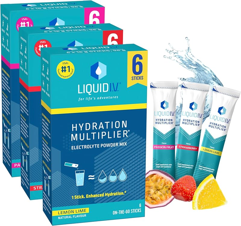 Liquid I.V. Hydration Sachets Lemon Lime Passion Fruit Strawberry 3 Pack