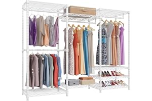 VIPEK V5 Portable Closet Wardrobe Heavy Duty Clothes Rack, Freestanding Clothing Racks with 4 Hang Rods & 8 Shelves, Adjustable Custom Closet Racks, 68.9" L x 15.7" W x 76.4" H, Max Load 800LBS, White