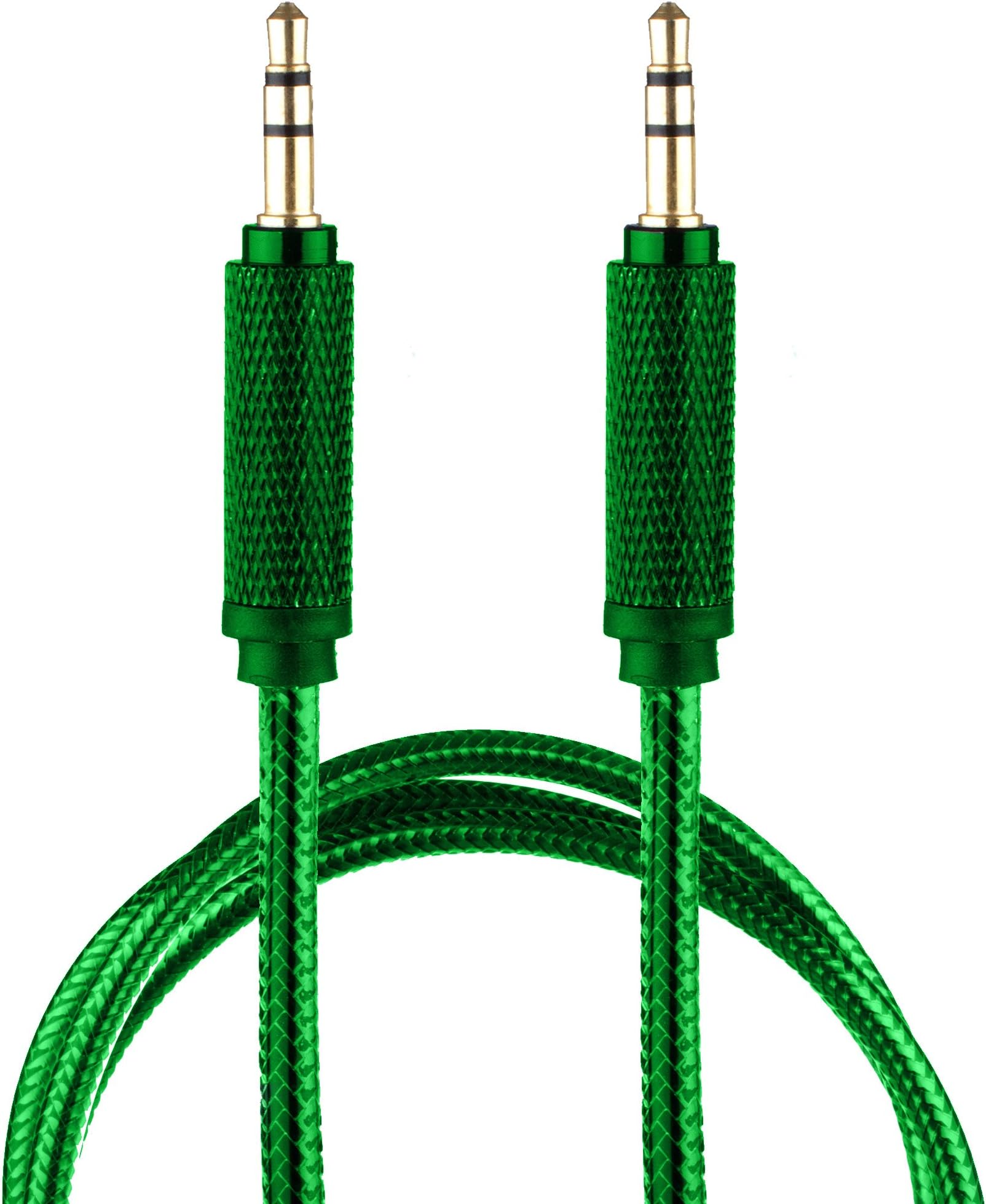 Lilware Braided Nylon Transparent PVC Jacket 1M Aux Audio Cable 3.5mm Jack Male to Male Cord for Multimedia Devices - Green