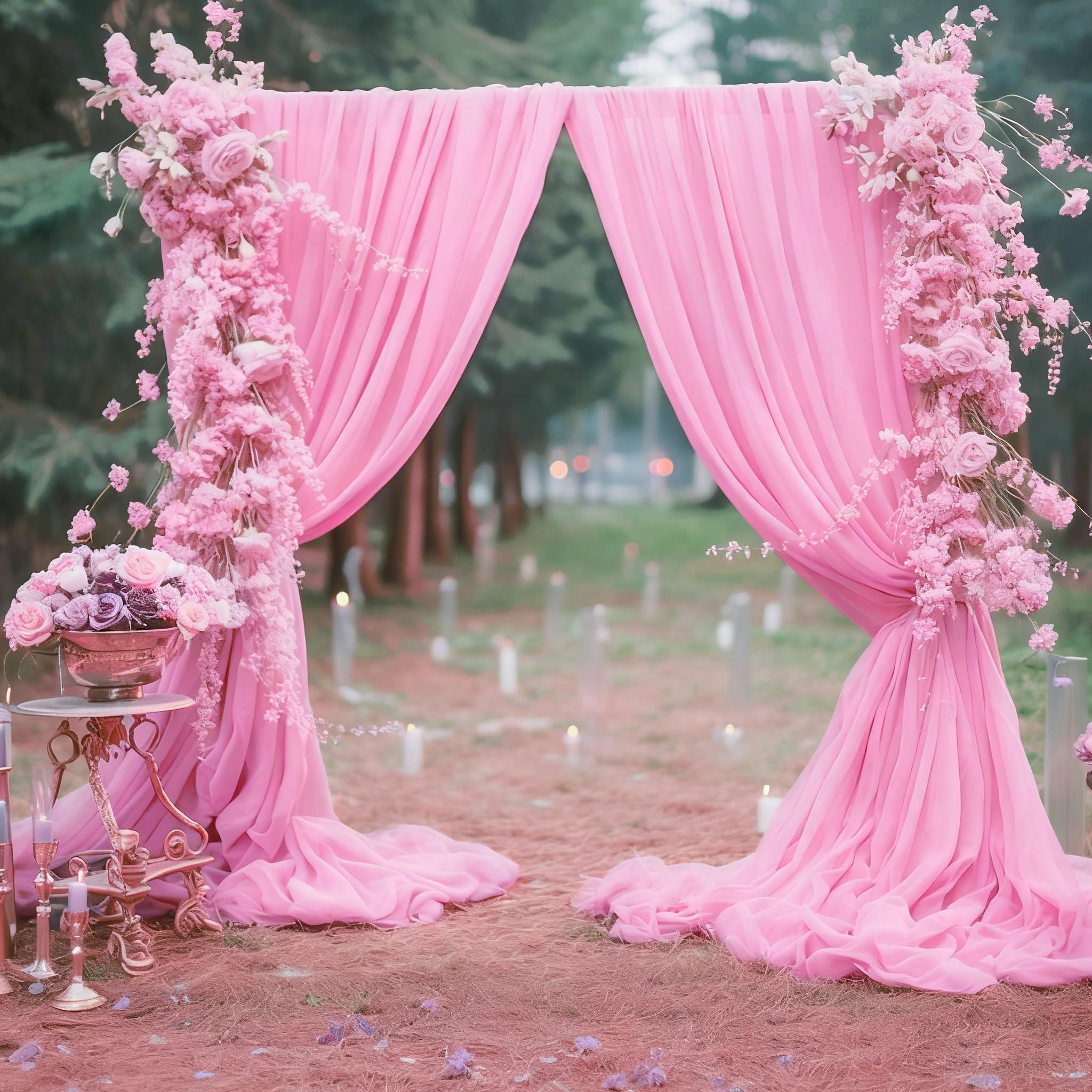 Photo 1 of 10ft x 10ft Pink Backdrop Curtains, Wrinkle-Free Sheer Chiffon Fabric Photo Backdrop Drapes for Wedding Arch Party Ceremony Galentines Day Decorations