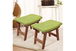 HOUCHICS Foot Stool,Square Cushion Foot Stool,Small Foot Stool,Wood Foot Stool Suitable for Bedroom, Living Room 2 Pack (Walnut Legs-Matcha Cover)
