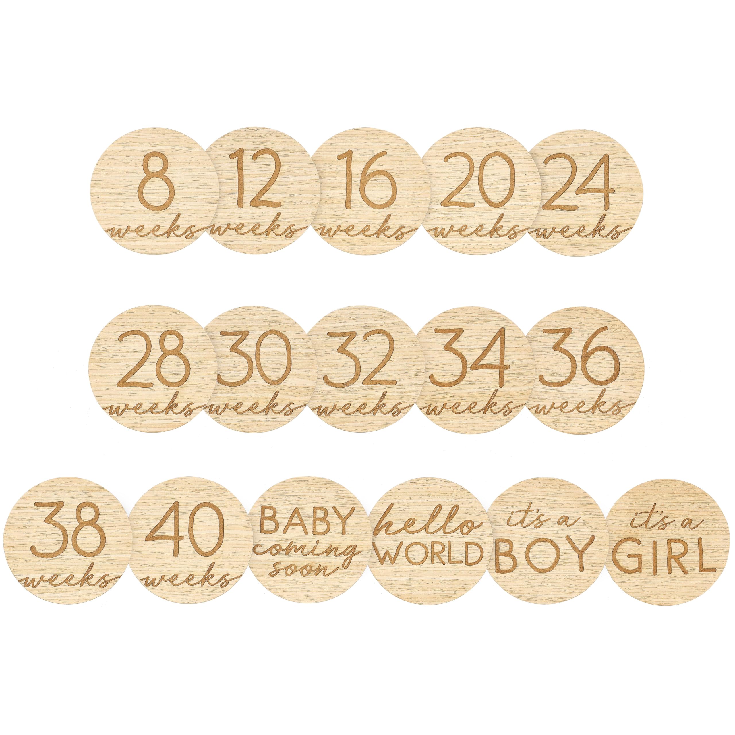 Photo 1 of ***MISSING PARTS***
Pearhead Wooden Pregnancy Milestone Discs – 8 Double-Sided Weekly Baby Bump Markers from 8 to 40 Weeks – Photo Props for Expecting Moms, Baby Announcements, Maternity Keepsake Gift Set