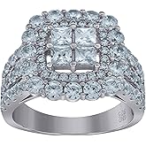 Jewels By Lux Sterling Silver Womens Princess-Cut Cubic-Zirconia Square Fashion Bridal Anniversary Wedding Engagement Band Ring