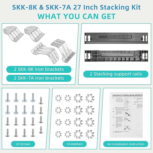 UPGRADED SKK-8K FIT FOR SAM.SUNG STACKING KIT 27 INCH WIDE FRONT LOAD WASHER AND DRYER, REPLACEMENT PARTS SKK-7A SK-5A SK-5AXAA BY AMI PARTS