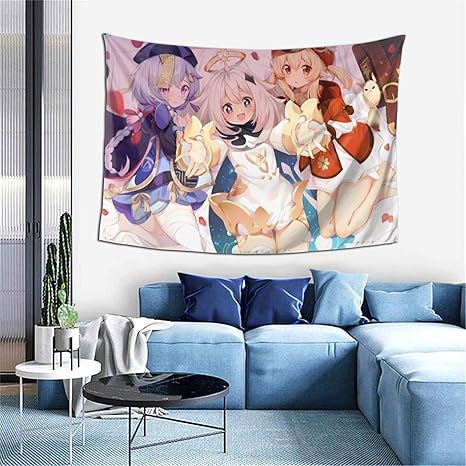 Amazon Co Jp 原神 げんしん タペストリー キャラクター おしゃれ壁掛け 装飾用品 装飾布 多機能 布ポスター 部屋飾り お店 雑貨 固定釘 クリップ付き 152 102cm ホーム キッチン