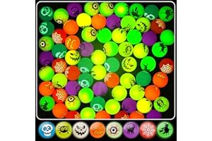 SHEMIRA 64pcs Glow in The Dark Bouncing Balls,8 Halloween Theme Designs Bouncy Toys Balls, Halloween Party Favors Supplies, Trick or Treating Goodie, Halloween Miniatures,School Classroom Game Rewards