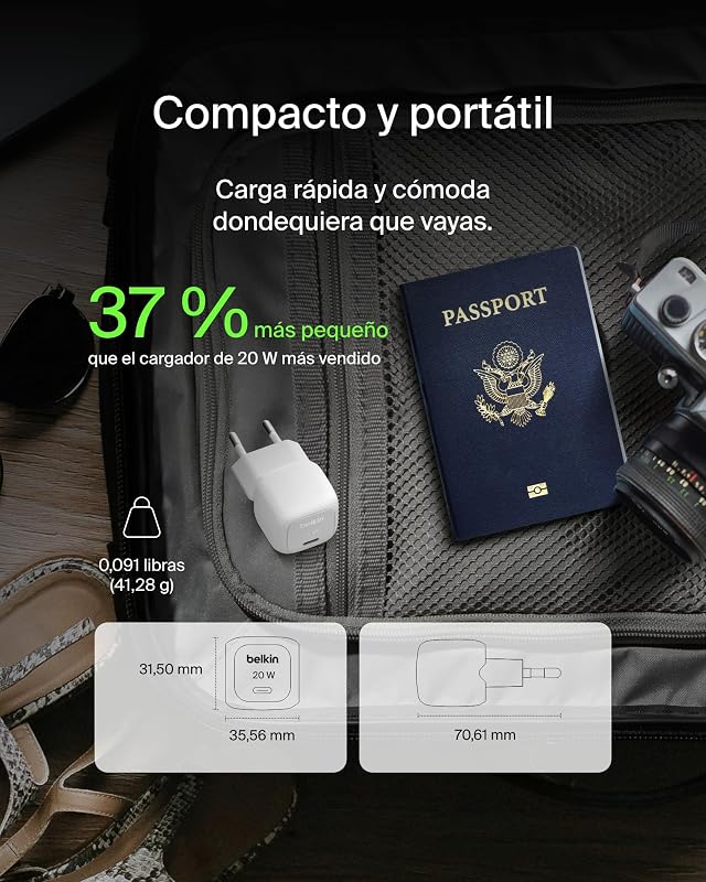 BoostCharge 20W USB-C Carregador de Parede Compacto, Carregamento Rápido de Entrega de Energia USB-C, com Cabo Tipo C 1M, para iPhone 17, iPhone Air, Samsung Galaxy S25, iPad, AirPods e outros - Branco