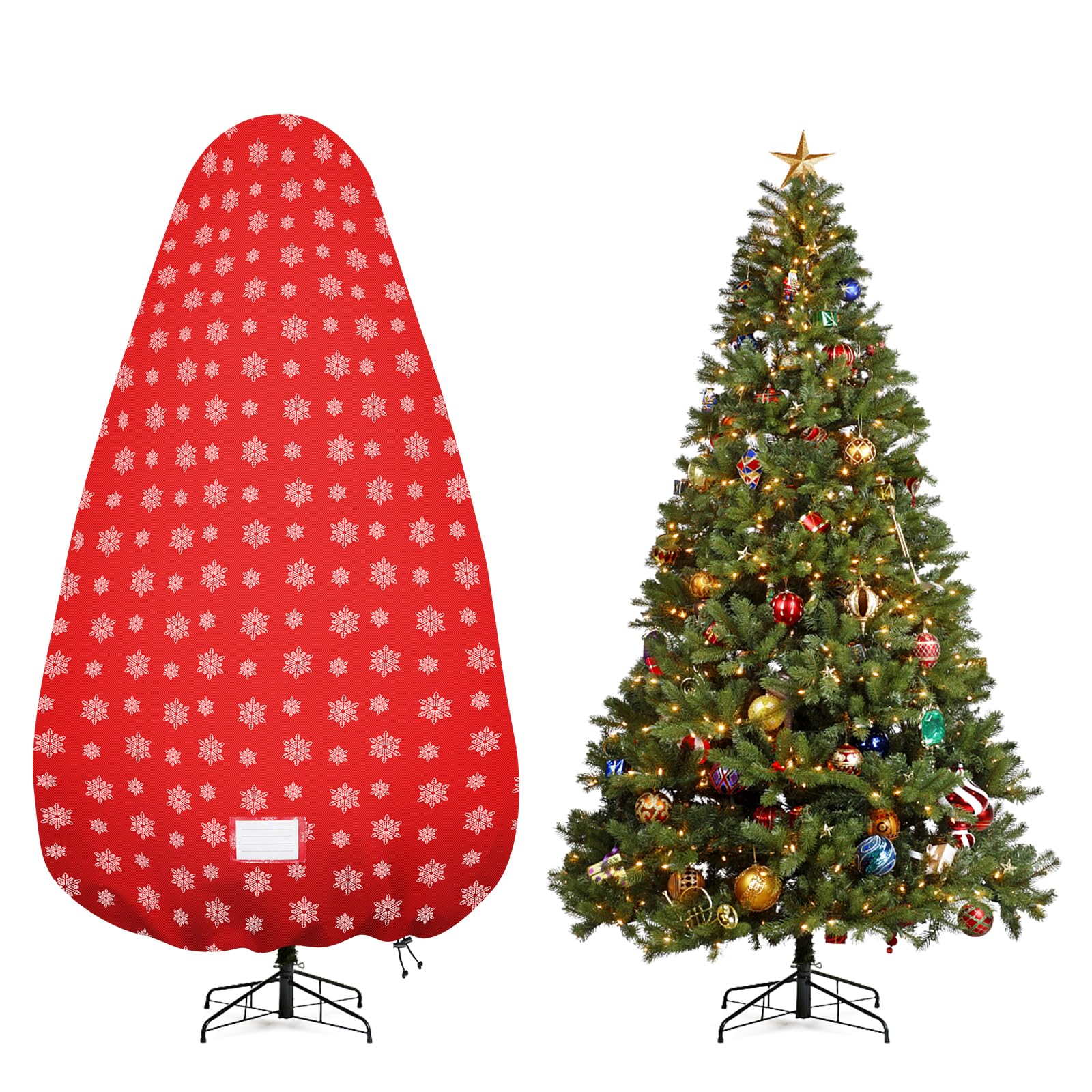 Delixike Upright Christmas Tree Storage Bag, Adjustable Straps, Tear Resistant, 7.5Foot Trees - Snow Printing Red
