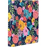 Steel Mill & Co Cute Decorative Hardcover 3 Ring Binder for Letter Size Paper, 1 Inch Round Rings, Colorful Binder Organizer for School/Office, Garden Blooms (Navy)