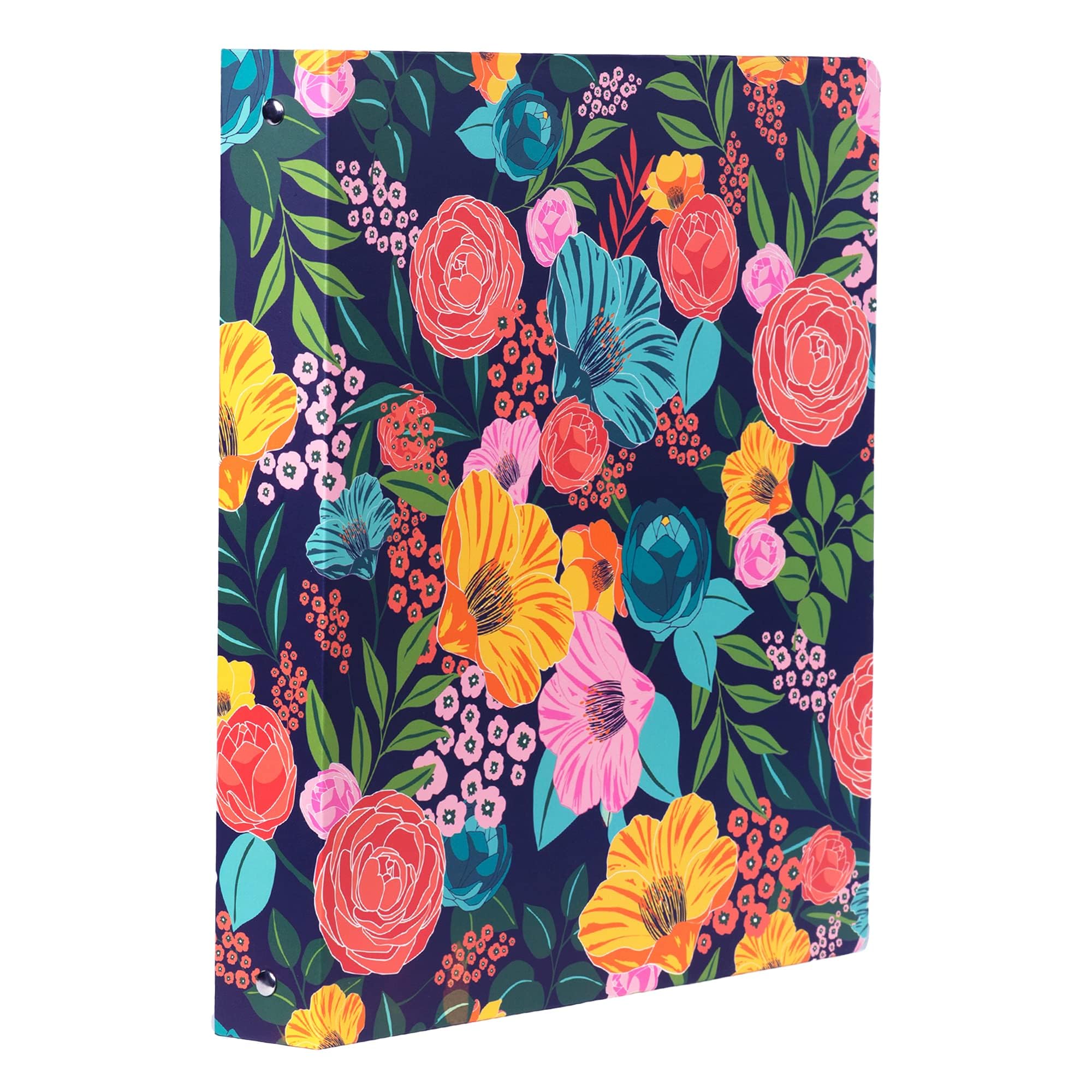 Photo 1 of ***WEIRD SHAPE ON 1 SIDE*** Steel Mill & Co Cute Decorative Hardcover 3 Ring Binder for Letter Size Paper, 1 Inch Round Rings, Colorful Binder Organizer for School/Office, Garden Blooms (Navy)
