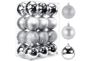 TranquilBliss 24pcs 2.5-Inch Christmas Ball Ornaments for Xmas Tree, Wreath, Tabletop Decor (Silver)