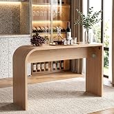 Curved Counter Height Bar Table, Narrow High Top Pub Dining Table - Natural | 35.43"Tall x 55.12"L x 17.72"D Slim Breakfast Bar Console Table for Kitchen,Behind Couch,Entryway,Bistro, Rounded Edge, MDF
