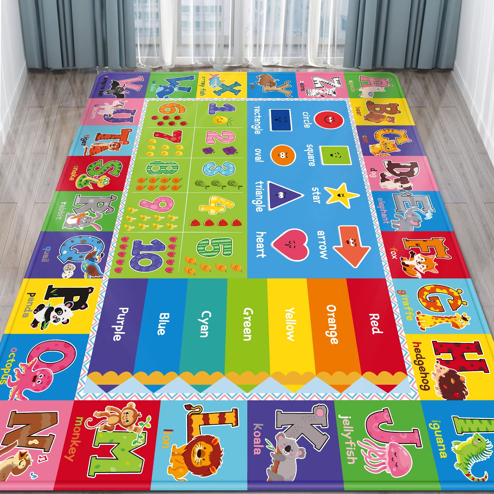 AKUNRUG Super Soft Toddler Play Mat - Foldable, Non-Slip, Educational with Alphabets and Animals (200 x 150cm)