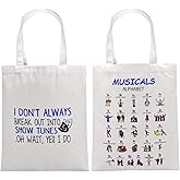 OTTIMORE Musical Themed Canvas Tote Bag, 2-Sided Aesthetic Book Tote Bag for Musical Theater Lovers, Musical Theater Gifts for Woman, Theatre Gifts for Theater Actors, Director, Gifts for Her
