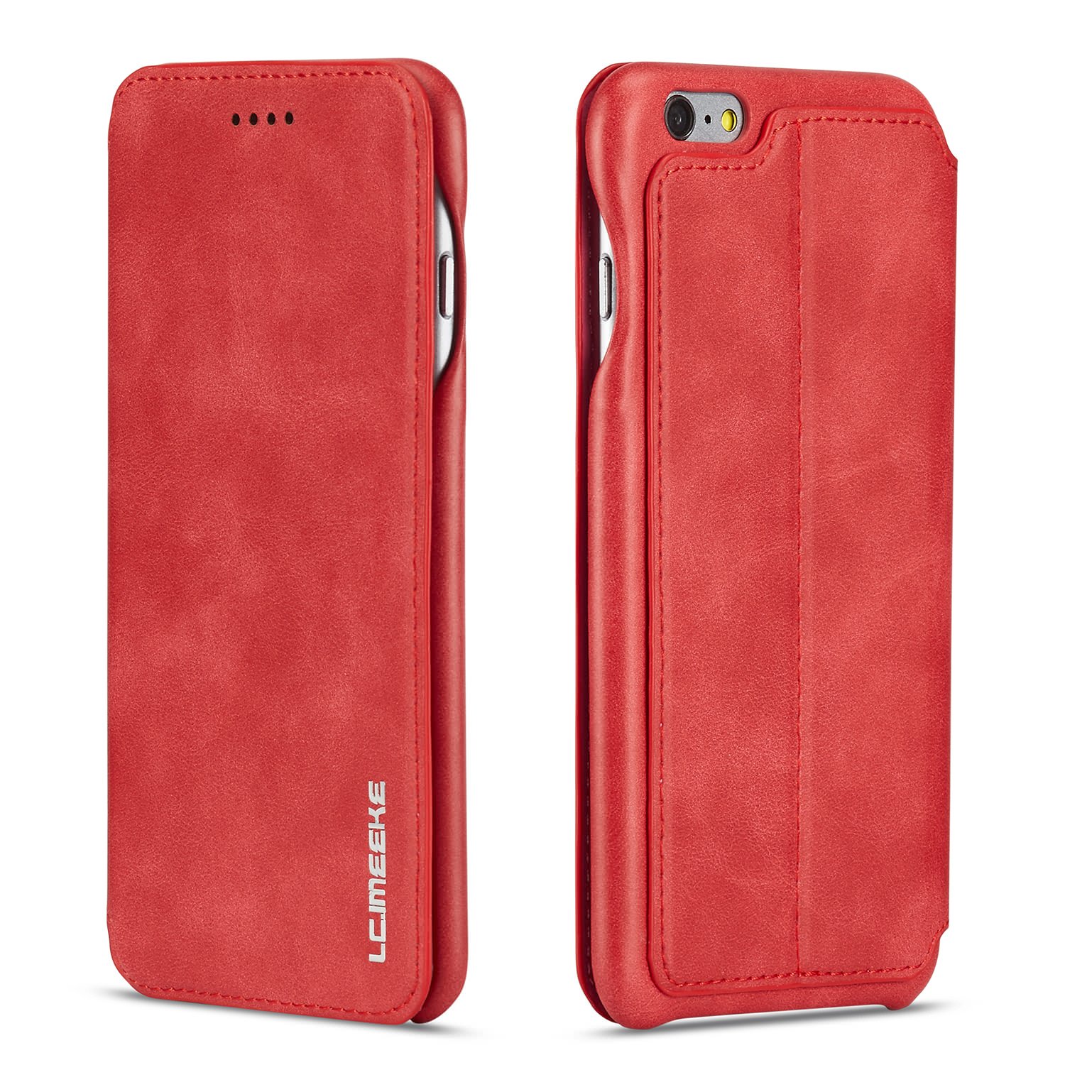 QLTYPRI Case for iPhone 7 Plus iPhone 8 Plus, Vintage Slim Magnetic Closure PU Leather Folio Phone Cover with Stand Function & Credit Card Slot Holder Shockproof Flip Wallet Case - Red โ image 1
