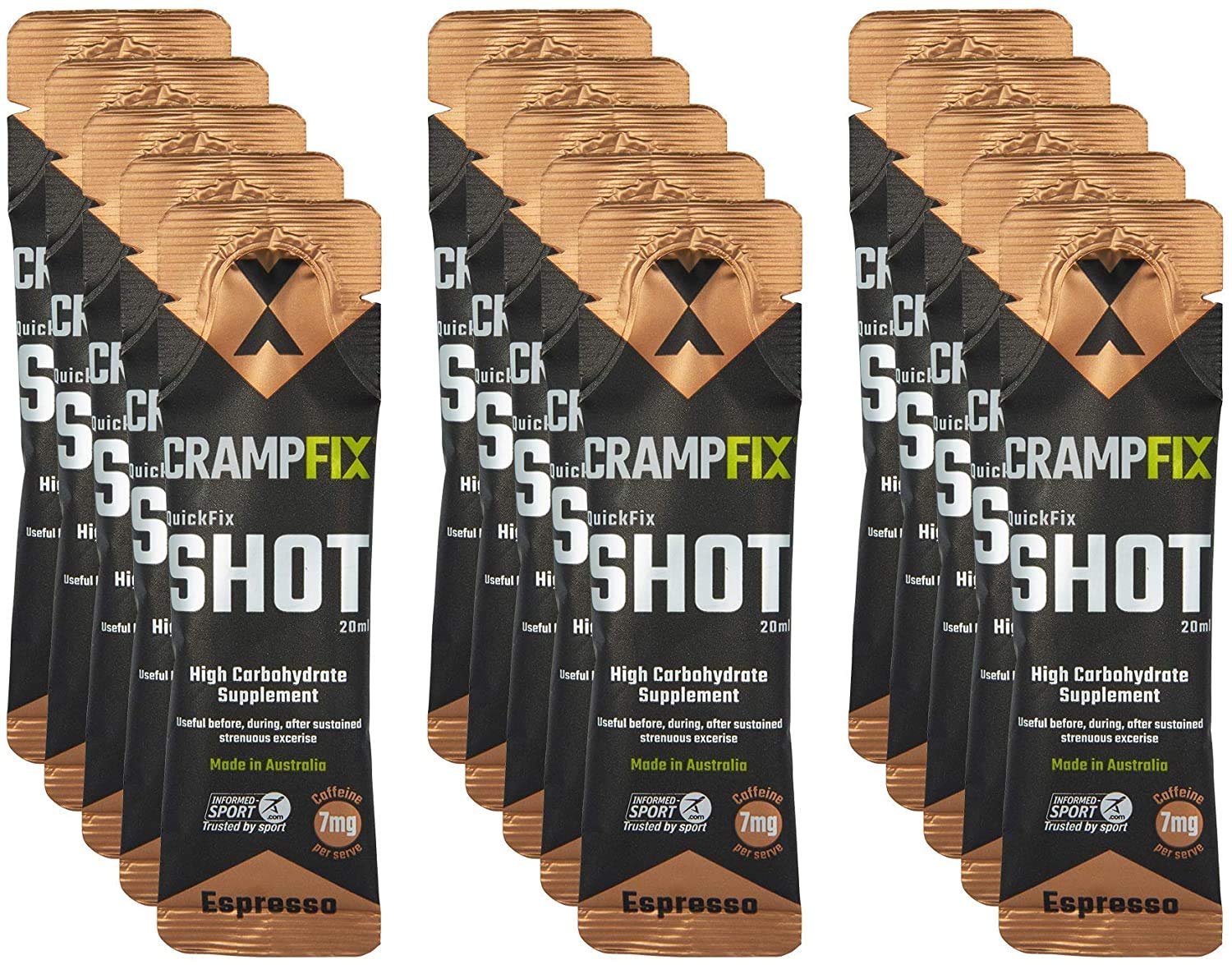 Crampfix QuickFix Shot Sachets - Fast & Effective Relief from Muscle Cramp (15 x 20ml Packets) (Expresso)
