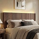 BONITURE Queen Size Headboard Only, Modern Fluted Wall-Mounted Head Board with Lighting, Boho Wood Bed headboard Stylish Bedroom Decor, Espresso