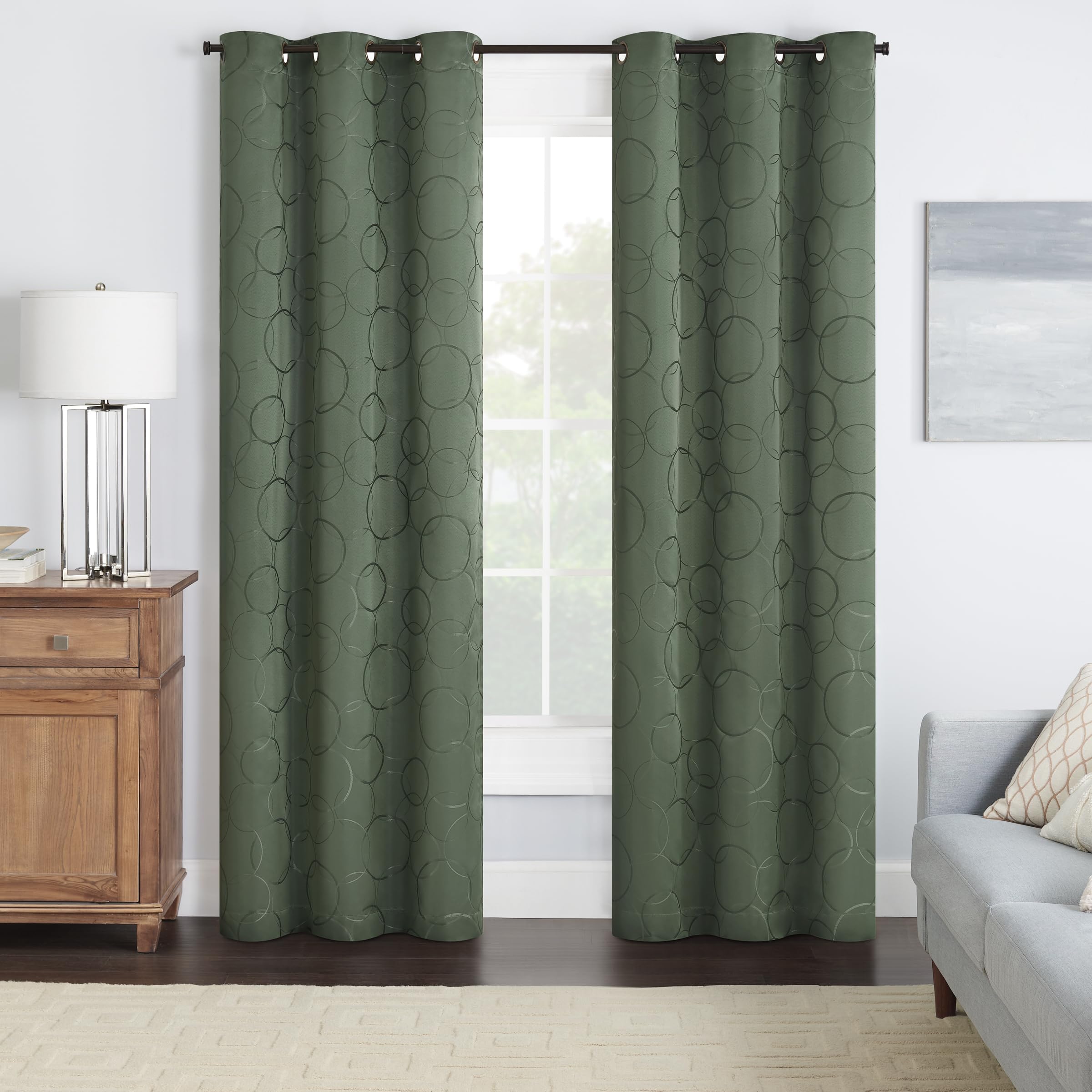 Eclipse Meridian Thermal Insulated Single Panel Grommet Top Darkening Curtains for Living Room, 42" x 108", Sage
