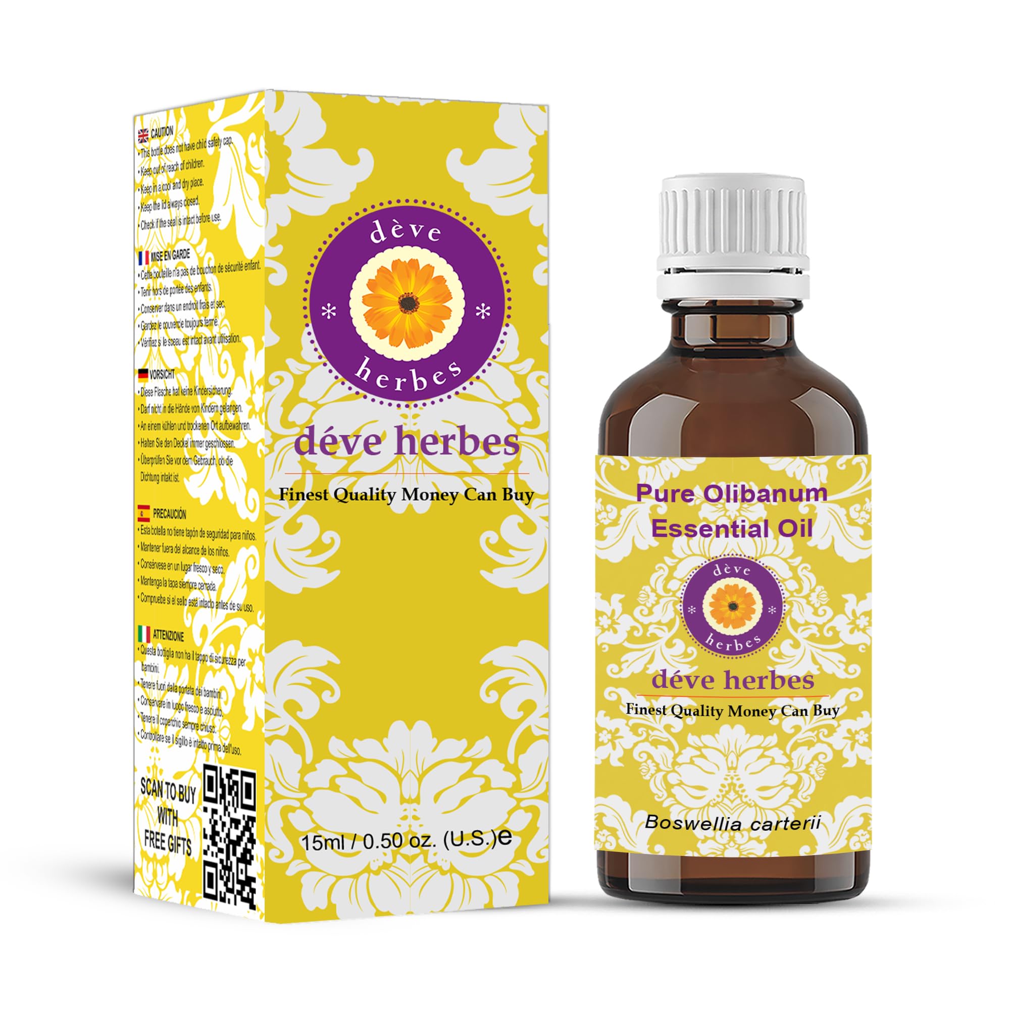 Deve Herbes Pure Olibanum Essential Oil (Boswellia carterii) Steam Distilled Natural Therapeutic Grade 15ml (0.50 oz)