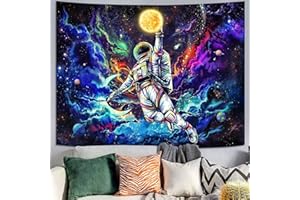 kampdream Blacklight Astronaut Space Tapestry, UV Reactive Galaxy Universe Planet Glow in Dark Tapestries for Men, Boys and Teens Cool Poster 36×48 inch
