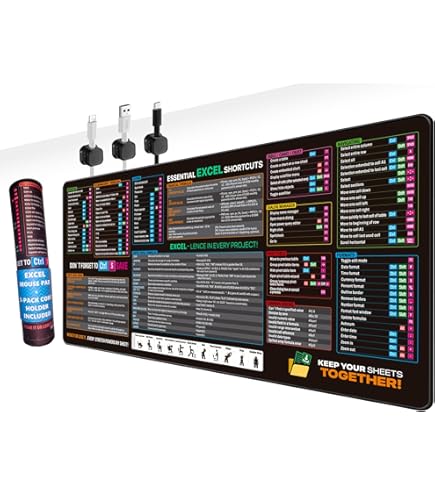 Aazon.co: Pack Of 3 Excel Quick Keys Shortcuts Ousepad Big Office Desk At Non-Slip Base