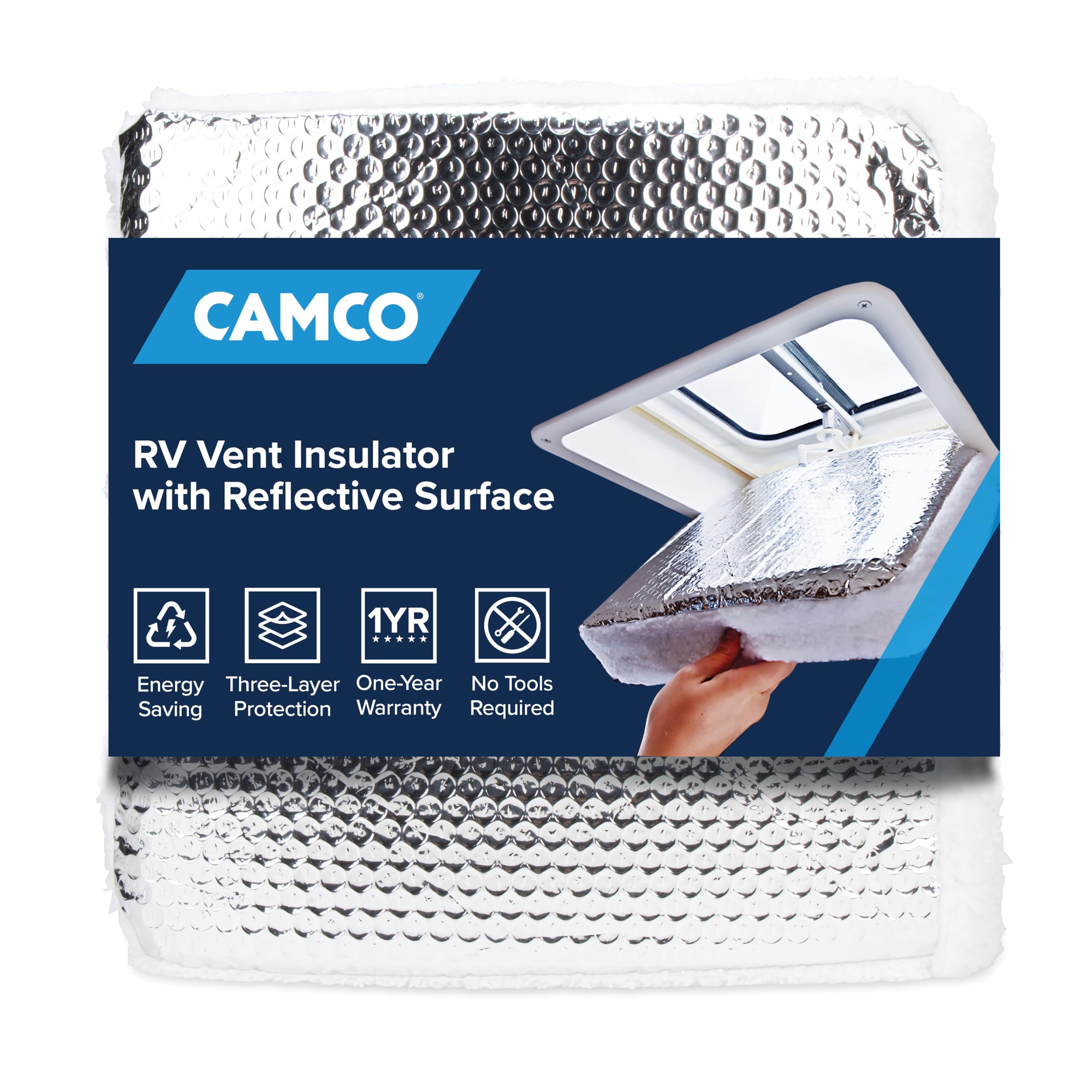 Photo 1 of Camco Camper/RV Vent Insulator and Skylight Cover - Features 3 Layers to Reduce Heat Transfer & Increase A/C Efficiency - Fits Standard 14” Travel Trailer/RV Roof Vents (45192)