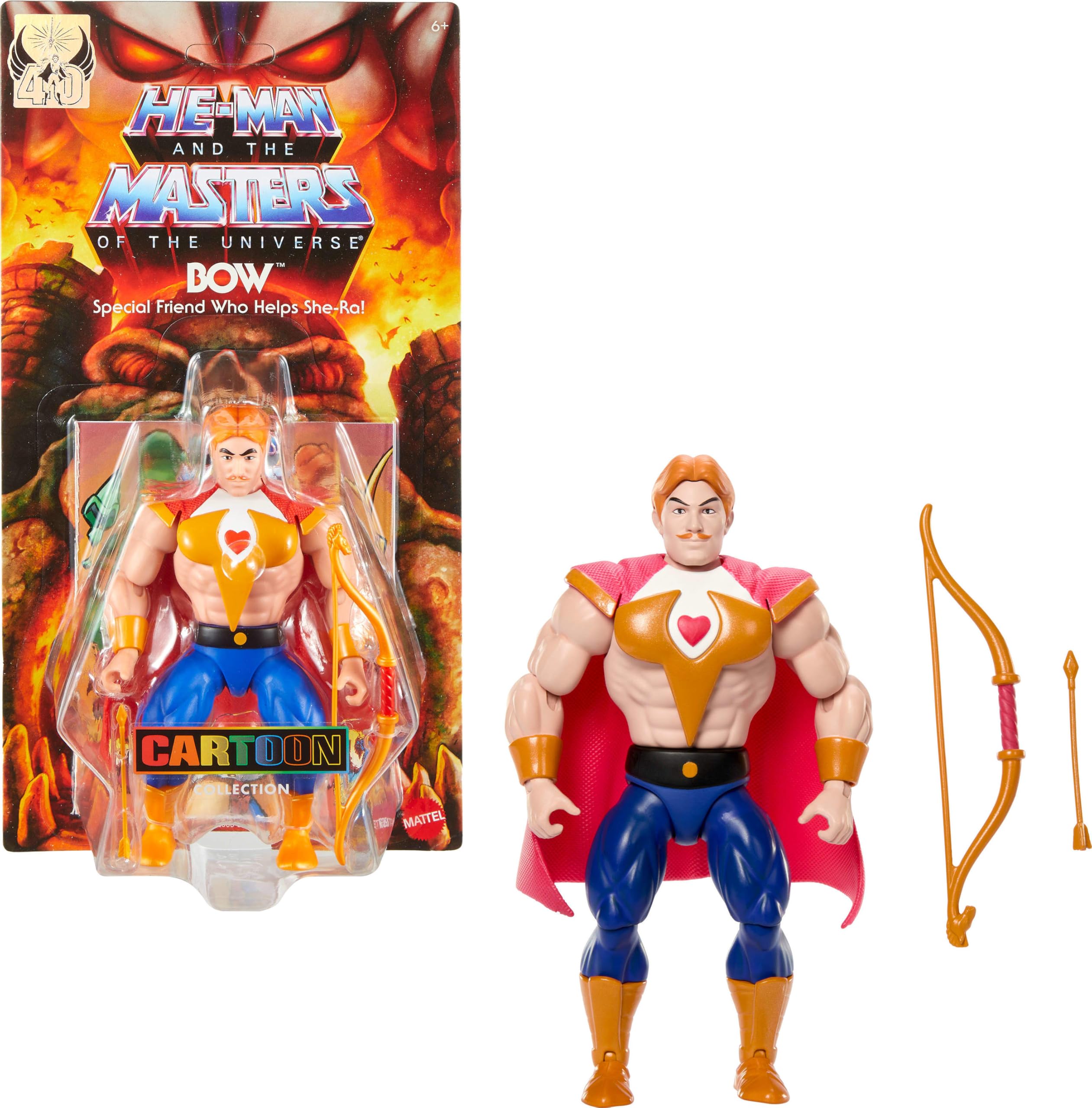 Masters of The Universe Origins Actionfigur Bow aus der Cartoon-Kollektion, ca. 14 cm groß, 1980er Motu Prinzessin der Macht TV Bogenschütze, detailreiches Design, Pfeil & Bogen, JBM94